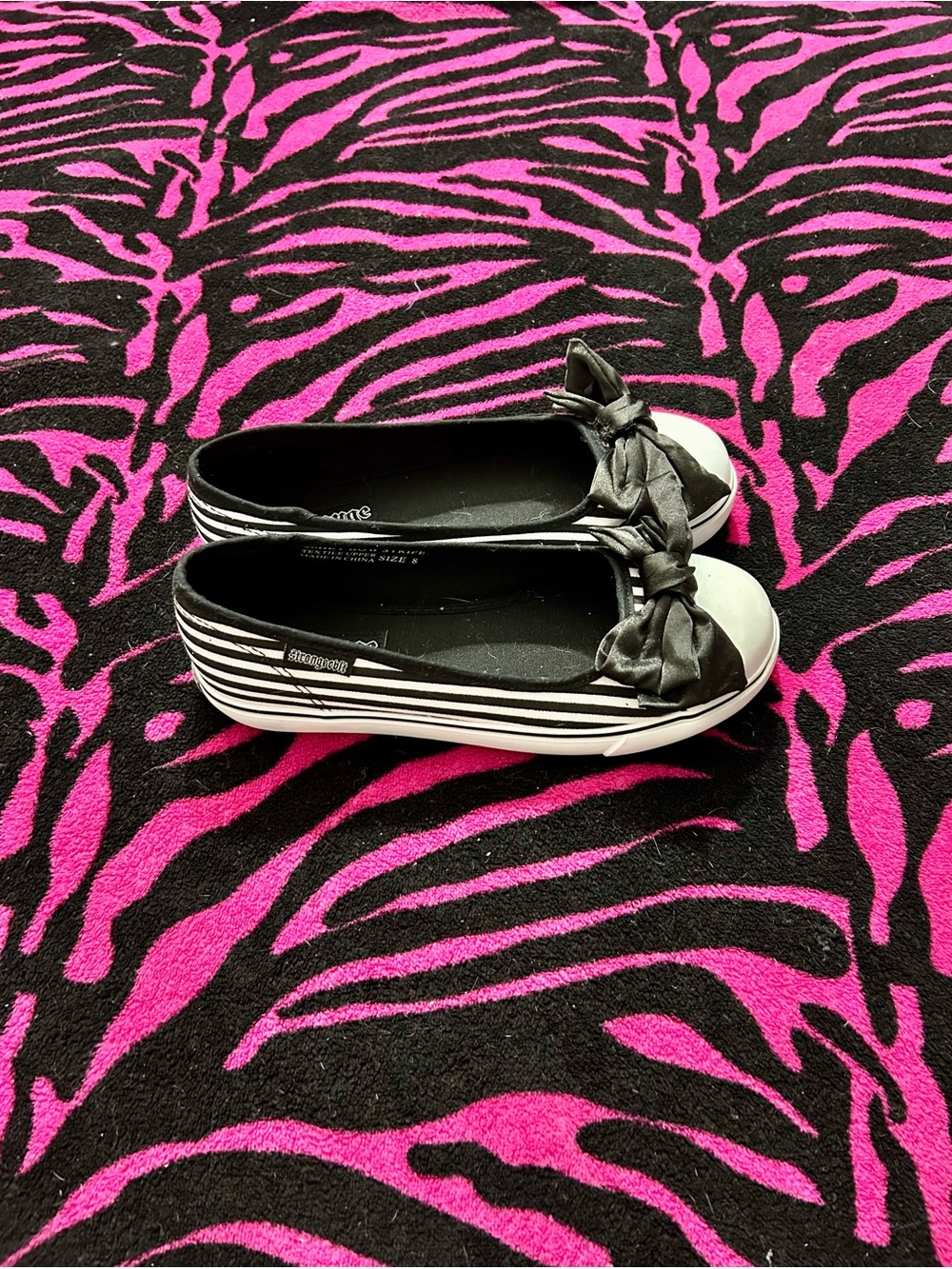 Strange Cvlt Emily bow Stripe Ballet Flats Y2K Emo Scene